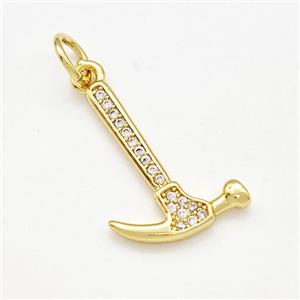 Hammer Charms Copper Pendant Pave Zircon Gold Plated, approx 14-20mm [FN41224]