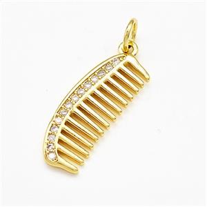 Comb Charms Copper Pendant Pave Zircon Gold Plated, approx 10-24mm [FN41228]