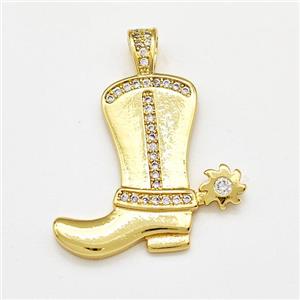 Cowboy Boots Charms Copper Pendant Pave Zircon Gold Plated, approx 21-38mm [FN41229]