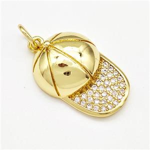 Baseball Hat Charms Copper Pendant Pave Zircon Sport Gold Plated, approx 14-21mm [FN41234]