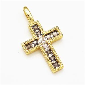 Copper Cross Pendant Micro Pave Zirconia Gold Plated, approx 15-28mm [FN41235]