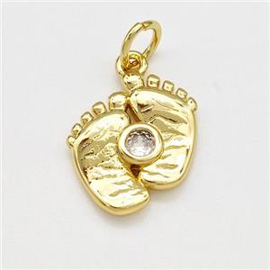 Feet Charms Copper Pendant Pave Zircon Gold Plated, approx 14-15mm [FN41241]