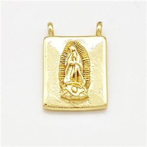 Virgin Mary Charms Copper Rectangle Pendant 2loops Gold Plated, approx 10-12mm [FN41243]