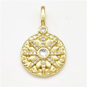 Copper Sun Pendant Micro Pave Zirconia Circle Gold Plated, approx 16mm [FN41245]