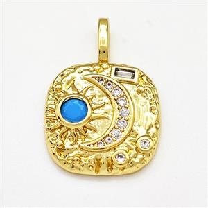 Copper Moon Sun Pendant Micro Pave Zirconia Gold Plated, approx 17mm [FN41254]