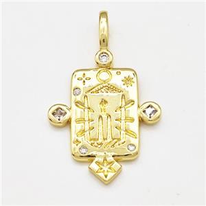Copper Pendant Pave Zircon Rectangle Gold Plated, approx 19-21mm [FN41257]