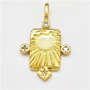 Copper Sun Pendant Pave Zircon Rectangle Gold Plated, approx 19-21mm [FN41258]