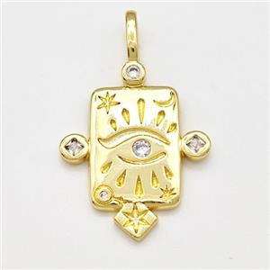 Copper Eye Pendant Pave Zircon Rectangle Gold Plated, approx 19-21mm [FN41259]
