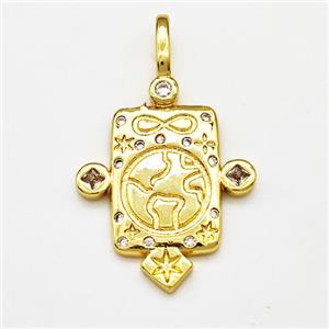 Copper Rectangle Pendant Pave Zircon Symbol Gold Plated, approx 19-21mm [FN41260]