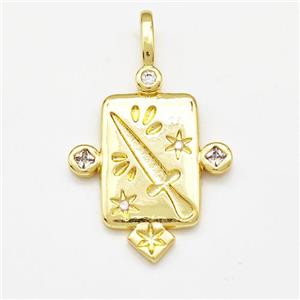 Copper Rectangle Pendant Pave Zircon Knife Gold Plated, approx 19-21mm [FN41261]