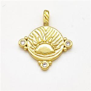 Copper Sun Pendant Pave Zircon Gold Plated, approx 14mm [FN41262]