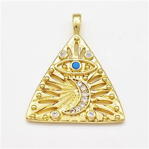 Copper Trangle Pendant Pave Zircon Moon Eye Gold Plated, approx 24mm [FN41266]