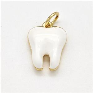 Copper Tooth Charms Pendant White Enamel Gold Plated, approx 12-15mm [FN41275]