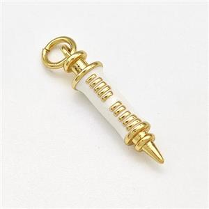 Syringe Charms Copper Pendant White Enamel Gold Plated, approx 4-18mm [FN41276]