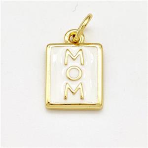 MOM Charms Copper Rectangle Pendant White Enamel Gold Plated, approx 10-12mm [FN41278]