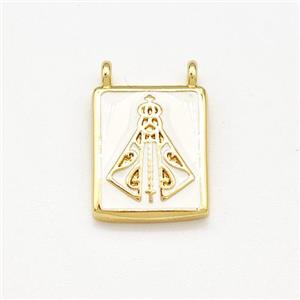 Copper Rectangle Pendant White Enamel 2loops Gold Plated, approx 10-12mm [FN41281]