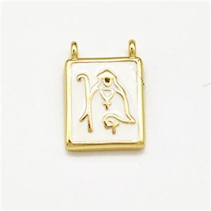 Copper Rectangle Pendant Jesus White Enamel 2loops Gold Plated, approx 10-12mm [FN41282]