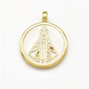 Copper Circle Pendant White Enamel Gold Plated, approx 14mm [FN41284]