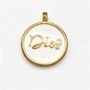 Copper Circle Pendant Dios White Enamel Gold Plated, approx 15mm [FN41286]