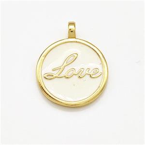 Copper Circle Pendant Love White Enamel Gold Plated, approx 15mm [FN41287]