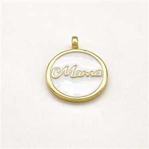 Copper Circle Pendant Mama White Enamel Gold Plated, approx 15mm [FN41288]