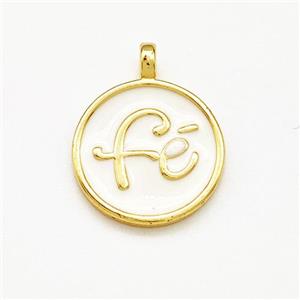 Copper Circle Pendant Fe White Enamel Gold Plated, approx 15mm [FN41289]