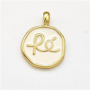 Copper Circle Pendant Fe White Enamel Gold Plated, approx 15mm [FN41290]