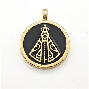 Copper Circle Pendant Black Enamel Gold Plated, approx 15mm [FN41293]
