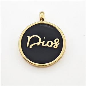 Copper Circle Pendant Dios Black Enamel Gold Plated, approx 15mm [FN41295]