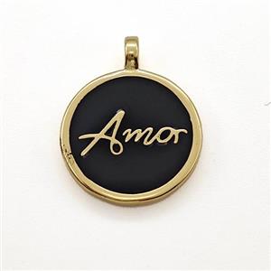 Copper Circle Pendant Amor Black Enamel Gold Plated, approx 15mm [FN41296]