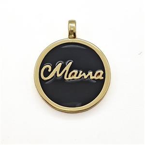 Copper Circle Pendant Mama Black Enamel Gold Plated, approx 15mm [FN41297]