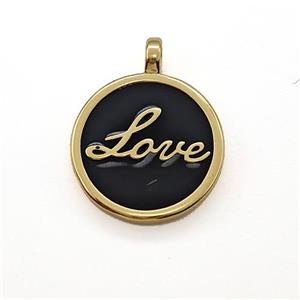 Copper Circle Pendant Love Black Enamel Gold Plated, approx 15mm [FN41298]