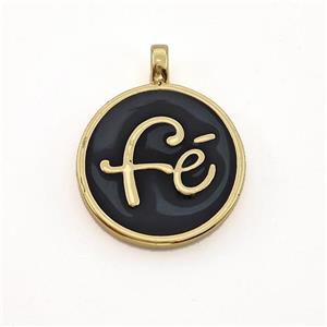 Copper Circle Pendant Fe Black Enamel Gold Plated, approx 15mm [FN41299]