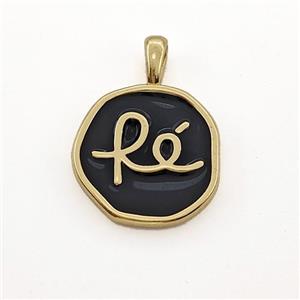 Copper Circle Pendant Fe Black Enamel Gold Plated, approx 15mm [FN41300]