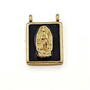 Copper Rectangle Pendant Virgin Mary Black Enamel 2loops Gold Plated, approx 10-12mm [FN41302]