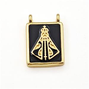 Copper Rectangle Pendant Black Enamel 2loops Gold Plated, approx 10-12mm [FN41303]