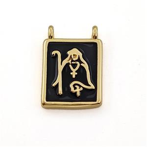 Copper Rectangle Pendant Jesus Black Enamel 2loops Gold Plated, approx 10-12mm [FN41304]