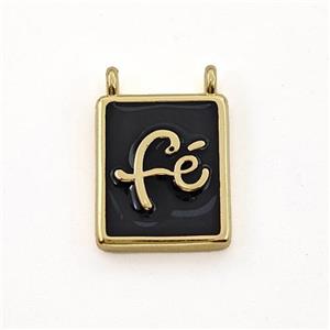 Copper Rectangle Pendant Fe Black Enamel 2loops Gold Plated, approx 10-12mm [FN41306]