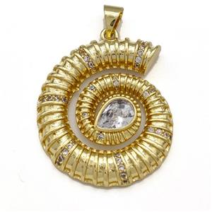 Nautilus Shell Charms Copper Conch Pendant Pave Zirconia Gold Plated, approx 24-28mm [FN41307]