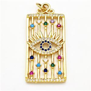 Copper Rectangle Pendant Pave Zircon Eye Gold Plated, approx 18-35mm [FN41310]