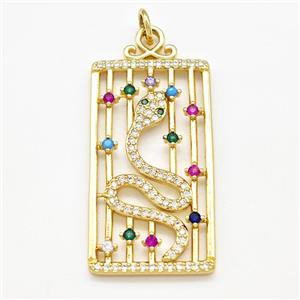 Copper Rectangle Pendant Pave Zircon Snake Gold Plated, approx 18-35mm [FN41311]