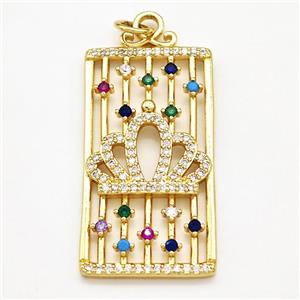 Copper Rectangle Pendant Pave Zircon Crown Gold Plated, approx 18-35mm [FN41313]
