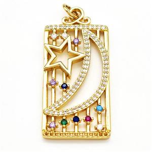 Copper Rectangle Pendant Pave Zircon Moon Star Gold Plated, approx 18-35mm [FN41314]