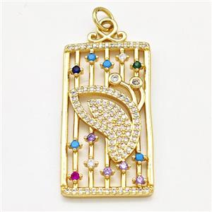 Copper Rectangle Pendant Pave Zircon Gold Plated, approx 18-35mm [FN41315]