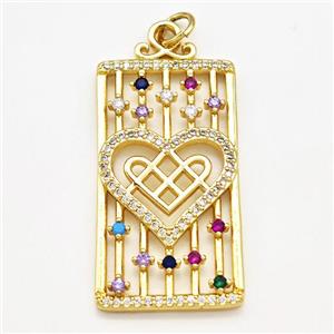 Copper Rectangle Pendant Pave Zircon Heart Gold Plated, approx 18-35mm [FN41317]
