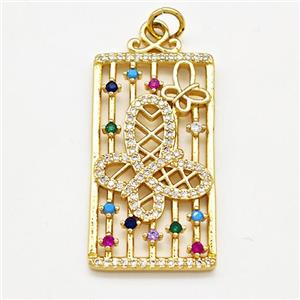 Copper Rectangle Pendant Pave Zircon Butterfly Gold Plated, approx 18-35mm [FN41318]