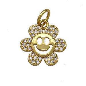 Sunflower Charms Copper Pendant Micro Pave Zirconia Gold Plated, approx 15mm [FN41328]