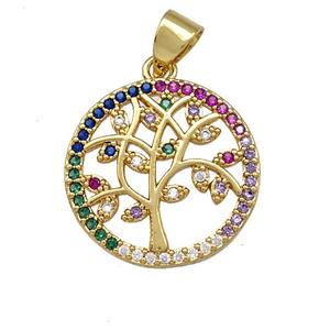 Tree Of Life Copper Pendant Pave Zirconia Gold Plated, approx 18mm [FN41330]