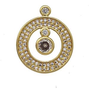Copper Circle Pendant Pave Zircon Gold Plated, approx 16mm [FN41332]