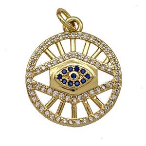 Copper Circle Pendant Pave Zircon Gold Plated, approx 18mm [FN41333]